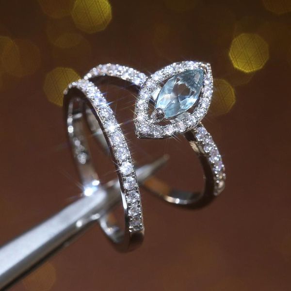 wedding rings luxury blue zircon men's and women's ring fashion prom engagement gift jewelry set, Slivery;golden
wedding rings luxury blue zircon men's and women's ring fashion prom engagement gift jewelry set, Slivery;golden