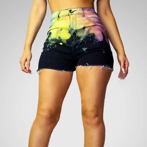 women tie dye print mid waist ripped jeans shorts fashion summer short denim trousers women's, White;black
women tie dye print mid waist ripped jeans shorts fashion summer short denim trousers women's, White;black