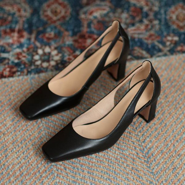 dress shoes women square heel high pumps toe wedding party genuine leather slip-on classic spring, Black
dress shoes women square heel high pumps toe wedding party genuine leather slip-on classic spring, Black