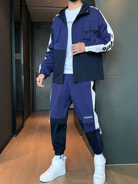 men letter graphic colorblock hooded jacket & cargo pants without 28cg#, Gray
men letter graphic colorblock hooded jacket & cargo pants without 28cg#, Gray