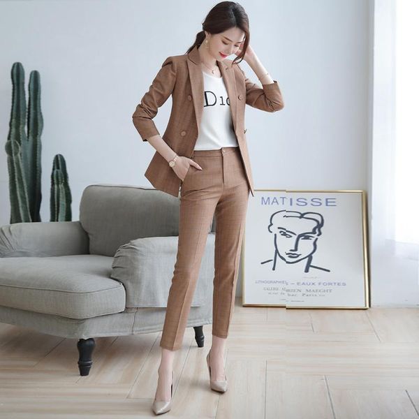 women plaid pant suits professional with jackets + pants two-piece set office lady business female trousers sets women's two piece, White
women plaid pant suits professional with jackets + pants two-piece set office lady business female trousers sets women's two piece, White