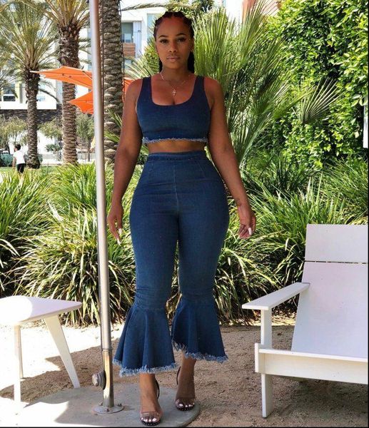 women tracksuits plus size s 3xl jeans two piece set zipper closure cropped tank flare pants cut trousers denim, Gray
women tracksuits plus size s 3xl jeans two piece set zipper closure cropped tank flare pants cut trousers denim, Gray