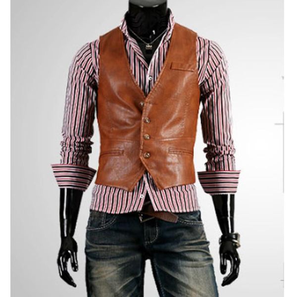 men's vests men's vest pu leather brown slim fit grooms single-breasted prom wedding party for men formal casual business waistcoat, Black;white
men's vests men's vest pu leather brown slim fit grooms single-breasted prom wedding party for men formal casual business waistcoat, Black;white