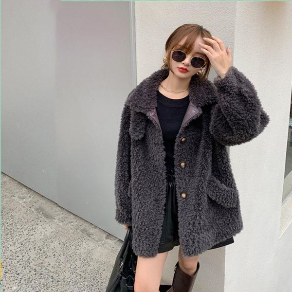 women's fur & faux 2021 women winter solid sheep shearling coats female long sleeve loose warm outwear ladies genuine lamb jackets a47, Black
women's fur & faux 2021 women winter solid sheep shearling coats female long sleeve loose warm outwear ladies genuine lamb jackets a47, Black