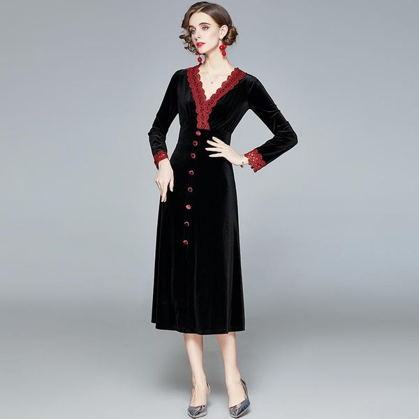 casual dresses zuoman women winter elegant velvet dress festa long vintage v-neck party robe femme lace designer a-line vestido, Black;gray
casual dresses zuoman women winter elegant velvet dress festa long vintage v-neck party robe femme lace designer a-line vestido, Black;gray