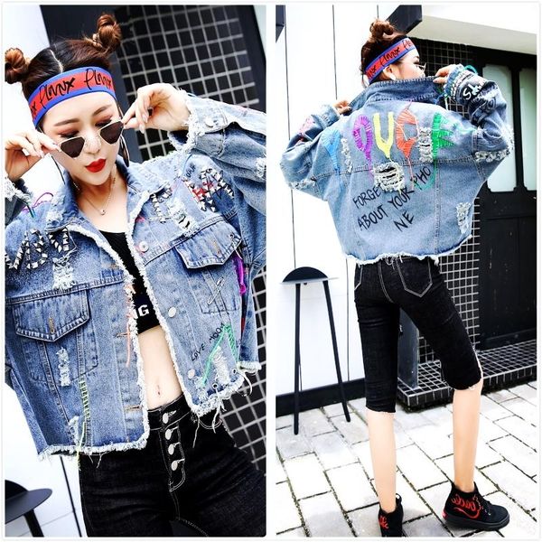 women's jackets runway designer fashion beading graffiti printed denim jacket coat women high street hollow out coats sl437, Black;brown
women's jackets runway designer fashion beading graffiti printed denim jacket coat women high street hollow out coats sl437, Black;brown