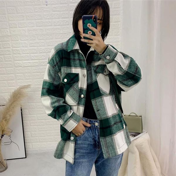 women's jackets vintage women ladies loose plaid shirt 2021 long sleeve woolen coats thick female streetwear oversize jacket xz762, Black;brown
women's jackets vintage women ladies loose plaid shirt 2021 long sleeve woolen coats thick female streetwear oversize jacket xz762, Black;brown