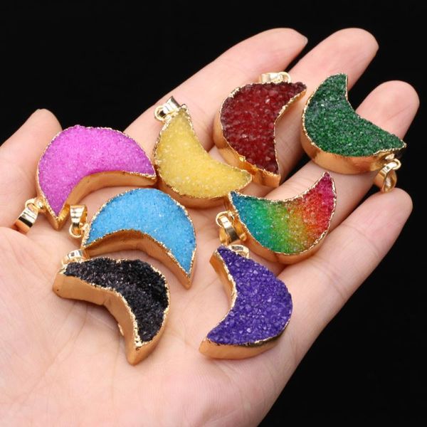 charms natural semi-precious stone gold-plated edge crystal bud moon-shaped pendant crafts makingdiy necklace earrings jewelry gift, Bronze;silver 
charms natural semi-precious stone gold-plated edge crystal bud moon-shaped pendant crafts makingdiy necklace earrings jewelry gift, Bronze;silver