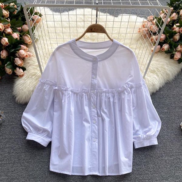 women's blouses & shirts summer round neck blouse female sweet wood ears bubble sleeve blusa age reduction wild white shirt dk821
women's blouses & shirts summer round neck blouse female sweet wood ears bubble sleeve blusa age reduction wild white shirt dk821