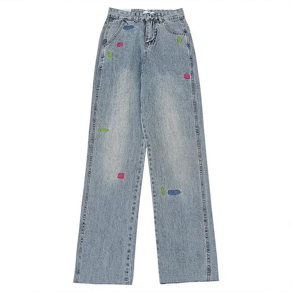 women's jeans japanese retro embroidered high-waist straight leg back slit all-match denim trousers, Blue
women's jeans japanese retro embroidered high-waist straight leg back slit all-match denim trousers, Blue