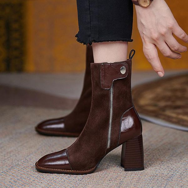 boots autumn 2021 flock square heel ankle women toe high heels short woman zipper solid color botas mujer, Black
boots autumn 2021 flock square heel ankle women toe high heels short woman zipper solid color botas mujer, Black