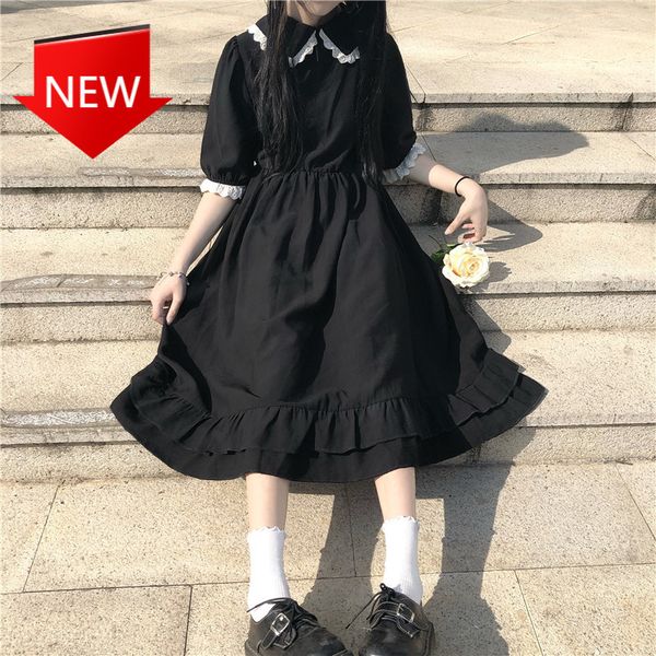 dress slobbering lace short sleeves mori black girl as a japanese woman dressed in summer sweet peter pan kawaii collar, Black;gray
dress slobbering lace short sleeves mori black girl as a japanese woman dressed in summer sweet peter pan kawaii collar, Black;gray