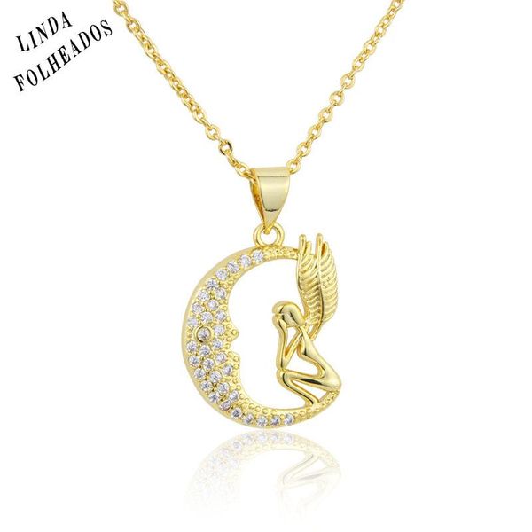pendant necklaces arrived gold-plated copper inlaid with zircon romantic moon and little fairy fashion necklace jewelry gift, Silver
pendant necklaces arrived gold-plated copper inlaid with zircon romantic moon and little fairy fashion necklace jewelry gift, Silver