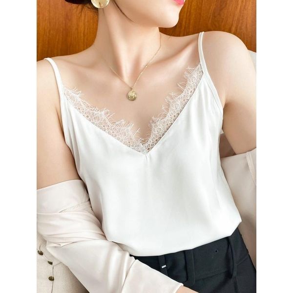 women's tanks & camis silk suspender vest suit with champagne black silkworm lace v-neck bottomed arrival, White
women's tanks & camis silk suspender vest suit with champagne black silkworm lace v-neck bottomed arrival, White