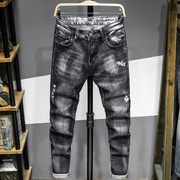 men's jeans fashion mens slim autumn vintage washed black letter printing casual stretch tapered denim trousers hip-hop streetwear, Blue
men's jeans fashion mens slim autumn vintage washed black letter printing casual stretch tapered denim trousers hip-hop streetwear, Blue