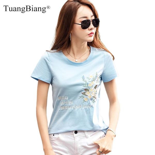 women's t-shirt summer fashion flower letter embroidery cotton t shirt lady 2021 slim o-neck sky blue short sleeve tshirt women casual, White
women's t-shirt summer fashion flower letter embroidery cotton t shirt lady 2021 slim o-neck sky blue short sleeve tshirt women casual, White