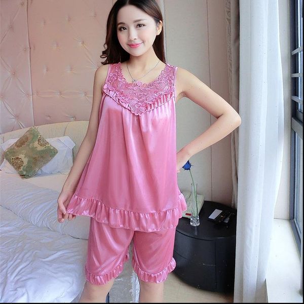 embroidery ice silk satin pajamas women sleepwear set with shorts plus size female 30, Black;red
embroidery ice silk satin pajamas women sleepwear set with shorts plus size female 30, Black;red