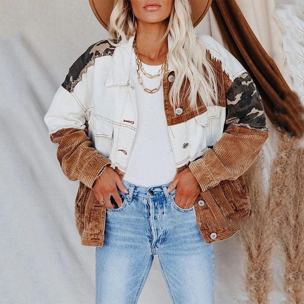 women's vests women corduroy coat, long sleeve button closure patchwork jacket fall outwear, Black;white
women's vests women corduroy coat, long sleeve button closure patchwork jacket fall outwear, Black;white