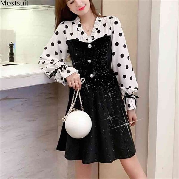 spring autumn long sleeve dot vintage elegant mini dress women tunic v-neck chiffon velvet patckwork a-line dresses korean 210513, Black;gray
spring autumn long sleeve dot vintage elegant mini dress women tunic v-neck chiffon velvet patckwork a-line dresses korean 210513, Black;gray