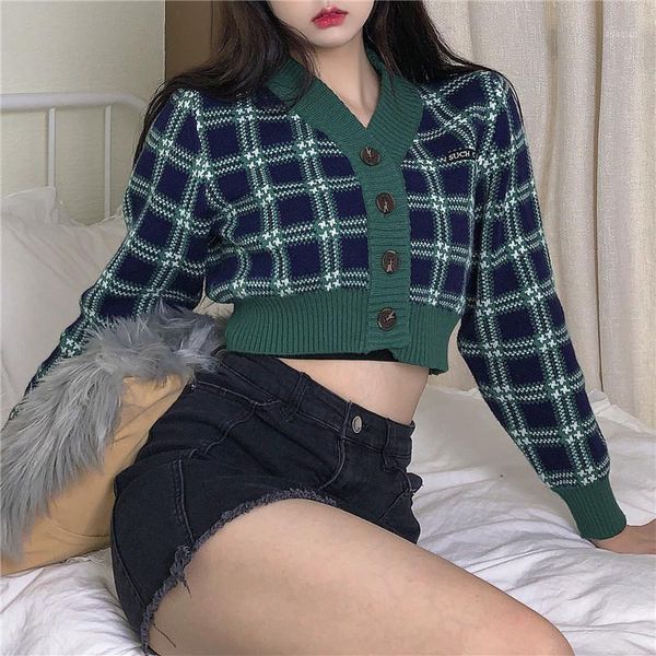 women's knits & tees ins fashion check contrast short wool long sleeve cardigan 021 womens sweaters green plaid, White
women's knits & tees ins fashion check contrast short wool long sleeve cardigan 021 womens sweaters green plaid, White
