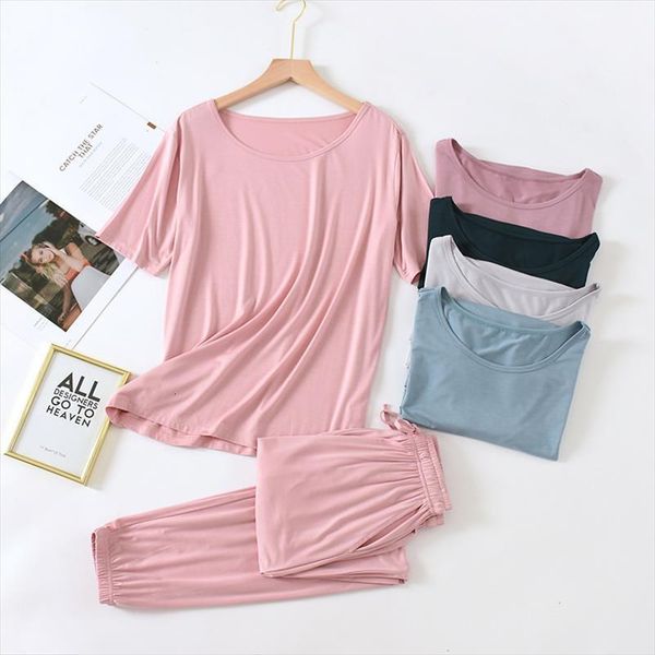 spring and summer modal women sleepwear pajamas two piece short sleeved trousers color large size breathable casual home service set, Black;red
spring and summer modal women sleepwear pajamas two piece short sleeved trousers color large size breathable casual home service set, Black;red
