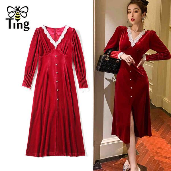 vintage elegant v neck lace patchwork red velvet dress waist fitness button decor front split midi velor vestidos 210513, Black;gray
vintage elegant v neck lace patchwork red velvet dress waist fitness button decor front split midi velor vestidos 210513, Black;gray
