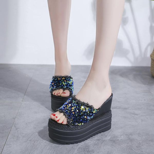 slippers woman bling shoes 2021 summer fashion female crystals height increasing wedges ladies platform women open toe footwear, Black
slippers woman bling shoes 2021 summer fashion female crystals height increasing wedges ladies platform women open toe footwear, Black