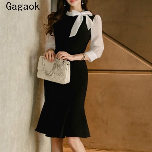 office lady dresses women spring autumn patchwork bow elegant sheath mini dress korean chic bodycon vestidos 210531, Black;gray
office lady dresses women spring autumn patchwork bow elegant sheath mini dress korean chic bodycon vestidos 210531, Black;gray