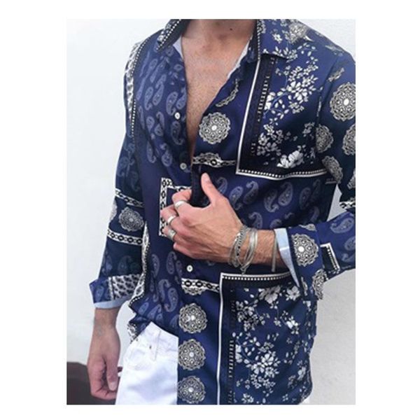 men's casual shirts spring and autumn fashion printing long-sleeved lapel shirt men summer, White;black
men's casual shirts spring and autumn fashion printing long-sleeved lapel shirt men summer, White;black