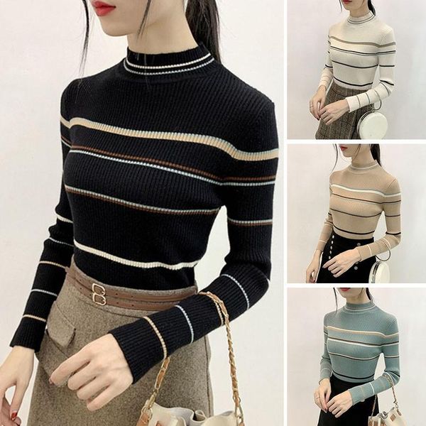 women's sweaters women casual soft autumn pullovers daily turtleneck female striped knitted, White;black
women's sweaters women casual soft autumn pullovers daily turtleneck female striped knitted, White;black