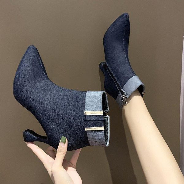 boots 2021 fashion personality denim wild pointed toe tube with thin and skinny children, Black
boots 2021 fashion personality denim wild pointed toe tube with thin and skinny children, Black