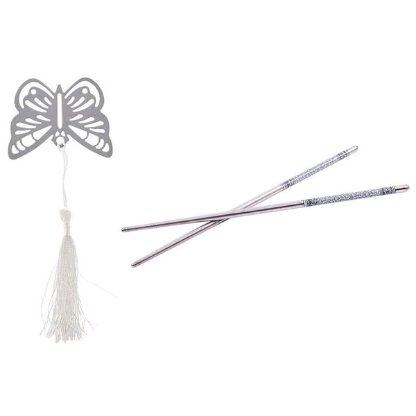chopsticks 3 pcs accessories: 1 butterfly bookmark with boxed & 2 8.9 inch white vine pattern stainless steel
chopsticks 3 pcs accessories: 1 butterfly bookmark with boxed & 2 8.9 inch white vine pattern stainless steel