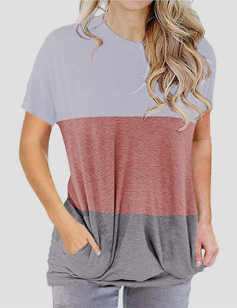 women's t-shirt women summer round neck casual loose color matching pocket s-5xl, White
women's t-shirt women summer round neck casual loose color matching pocket s-5xl, White