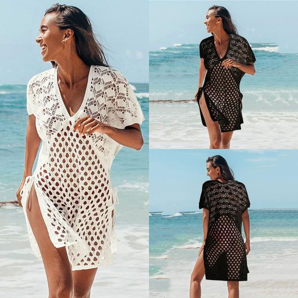 women's swimwear 2021 women loose beach dress tunic solid bikini cover up swimsuit beachwear hollow out robe de plage, White;black
women's swimwear 2021 women loose beach dress tunic solid bikini cover up swimsuit beachwear hollow out robe de plage, White;black