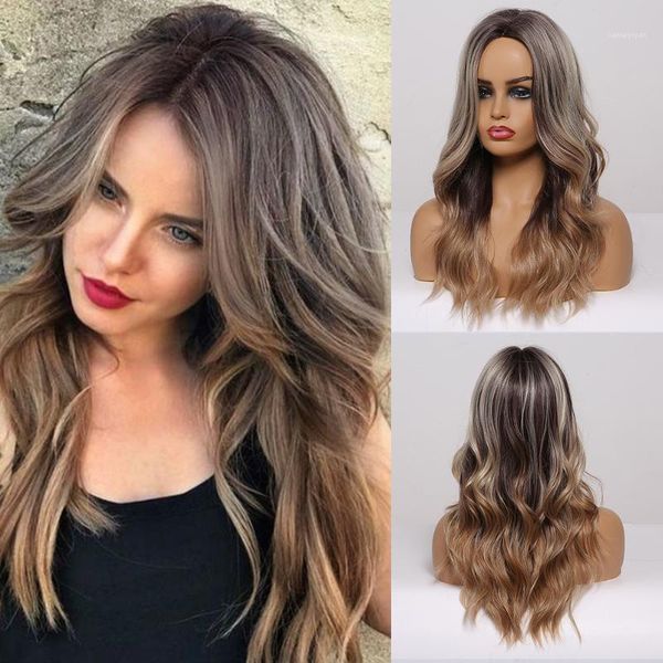 long ombre grey brown wavy wigs hightlight natural middle part synthetic wig for women cosplay heat resistant hair wig1, Black
long ombre grey brown wavy wigs hightlight natural middle part synthetic wig for women cosplay heat resistant hair wig1, Black