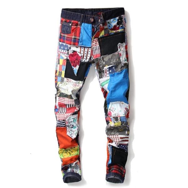 men's jeans 2021 mens patchwork ripped denim fashion slim colored patch buttons fly straight pants male casual trousers j2974 66pw, Blue
men's jeans 2021 mens patchwork ripped denim fashion slim colored patch buttons fly straight pants male casual trousers j2974 66pw, Blue