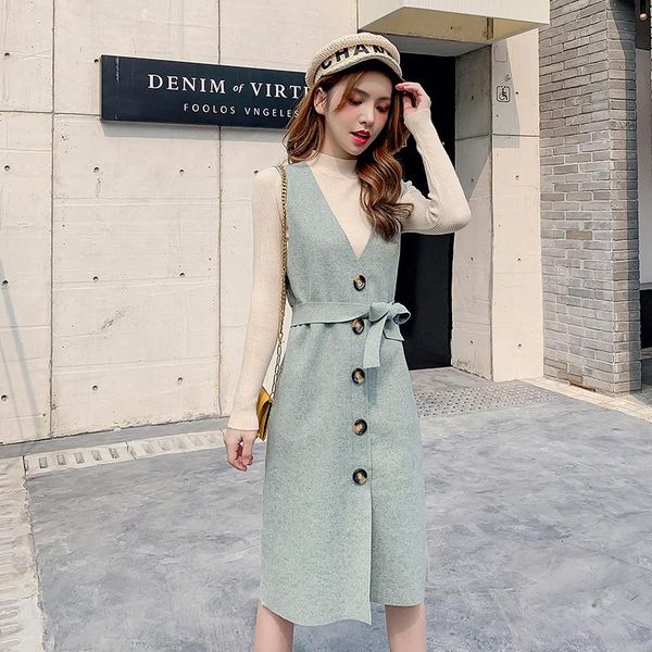 spring autumn woolen suspender dress women long belt slim v-neck sweet female outwear selling casual dresses, Black;gray
spring autumn woolen suspender dress women long belt slim v-neck sweet female outwear selling casual dresses, Black;gray
