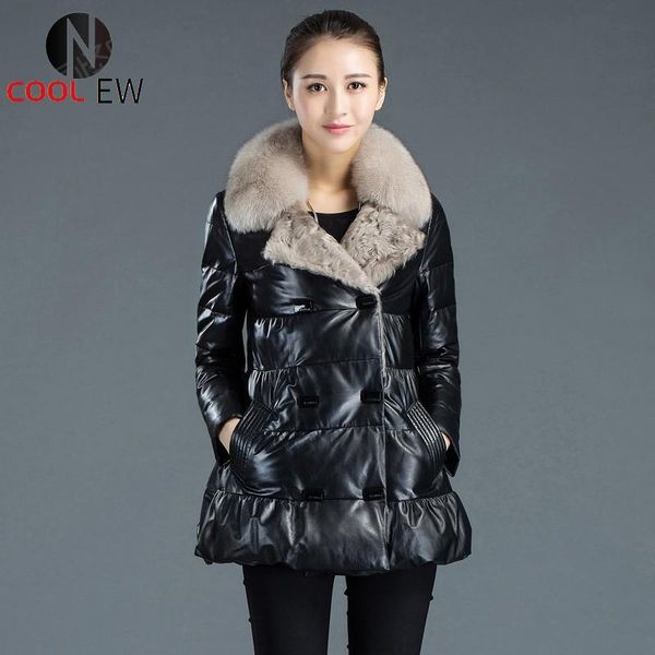 women's leather & faux winter women fur collar warm mid long down jacket outwear cloak coat lady slim fit sheepskin genuine overcoat, Black
women's leather & faux winter women fur collar warm mid long down jacket outwear cloak coat lady slim fit sheepskin genuine overcoat, Black