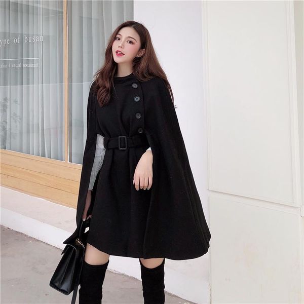 women's wool & blends autumn winter women woolen cape coat solid loose long single breasted office lady cloak with belt korean casual, Black
women's wool & blends autumn winter women woolen cape coat solid loose long single breasted office lady cloak with belt korean casual, Black