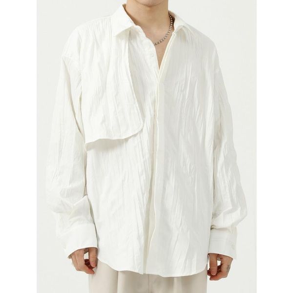 men's casual shirts men clothing 2021 autumn products korean simple pleated shirt trend personality solid color design, White;black
men's casual shirts men clothing 2021 autumn products korean simple pleated shirt trend personality solid color design, White;black