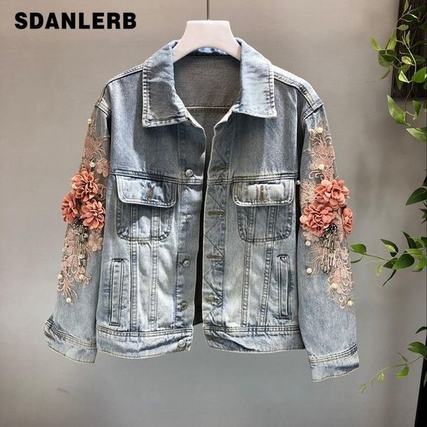 women's jackets 2021 autumn women embroidery three dimensional flowers pearl bead short denim coat woman long sleeve jean jacket femini, Black;brown
women's jackets 2021 autumn women embroidery three dimensional flowers pearl bead short denim coat woman long sleeve jean jacket femini, Black;brown