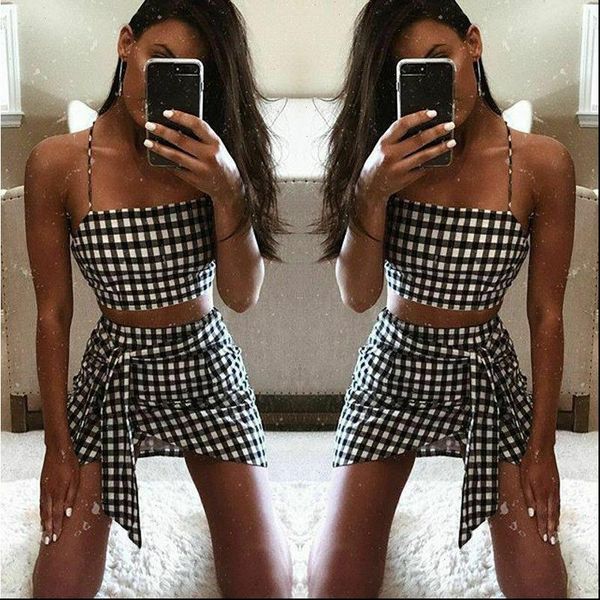two pieces crop shorts women tracksuits skirt set sleeveless plaids outfit summer jumpsuit clubwear, Gray
two pieces crop shorts women tracksuits skirt set sleeveless plaids outfit summer jumpsuit clubwear, Gray