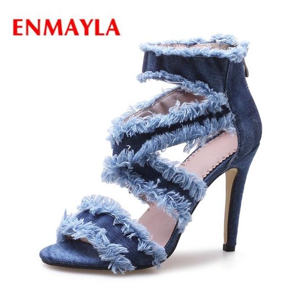 sandals fashion women high heels zip lady denim open toe cover heel summer casual zyl423, Black 
sandals fashion women high heels zip lady denim open toe cover heel summer casual zyl423, Black