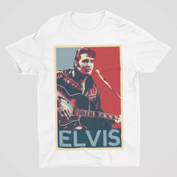 elvis t-shirt the king 50s 60s 70s retro tee, White;black 
elvis t-shirt the king 50s 60s 70s retro tee, White;black