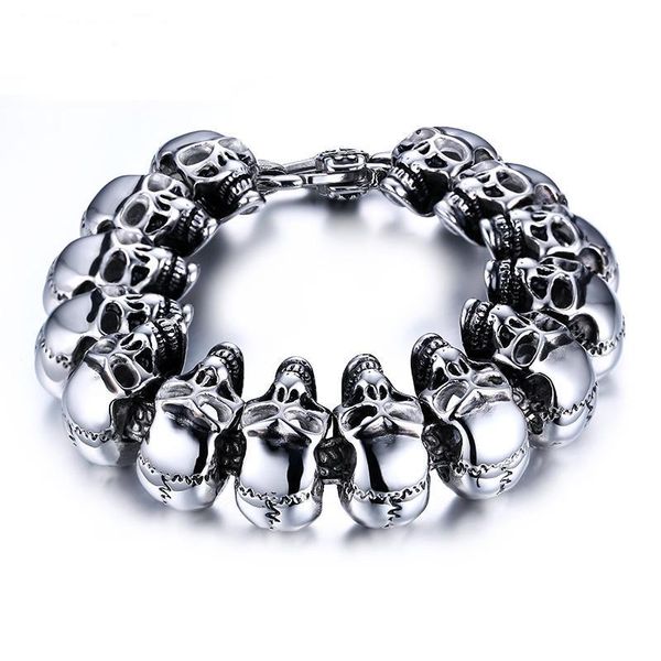 link, chain 24mm large vintage punk rock skull bracelet men's women stainless steel biker skeleton bracelets & bangles male jewelry 17-, Black
link, chain 24mm large vintage punk rock skull bracelet men's women stainless steel biker skeleton bracelets & bangles male jewelry 17-, Black