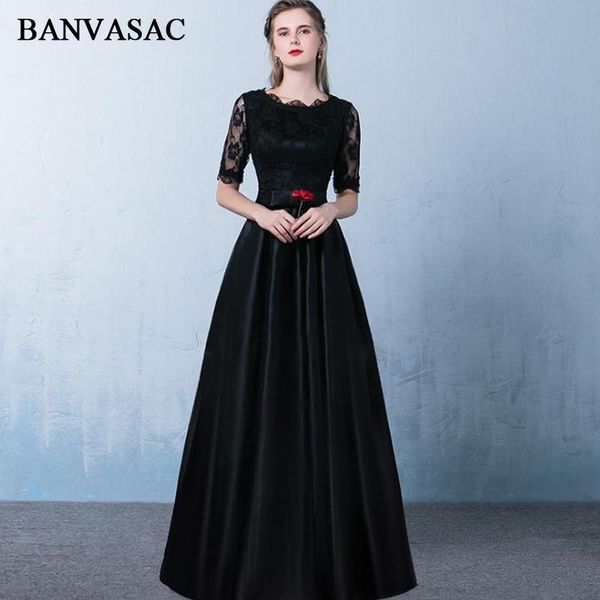 party dresses banvasac lace o neck bow sash 2021 a line long evening illusion embroidery half sleeve prom gowns, White;black
party dresses banvasac lace o neck bow sash 2021 a line long evening illusion embroidery half sleeve prom gowns, White;black