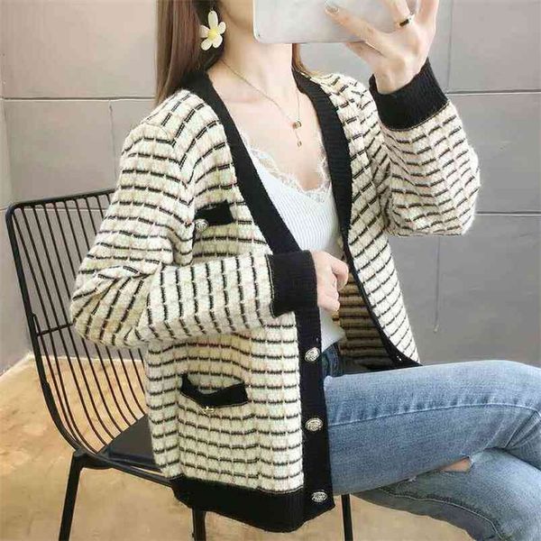 cardigans women sleeve loose plaid color knitted autumn winter plus size clothes v-neck casual sweaters 210427, White;black
cardigans women sleeve loose plaid color knitted autumn winter plus size clothes v-neck casual sweaters 210427, White;black