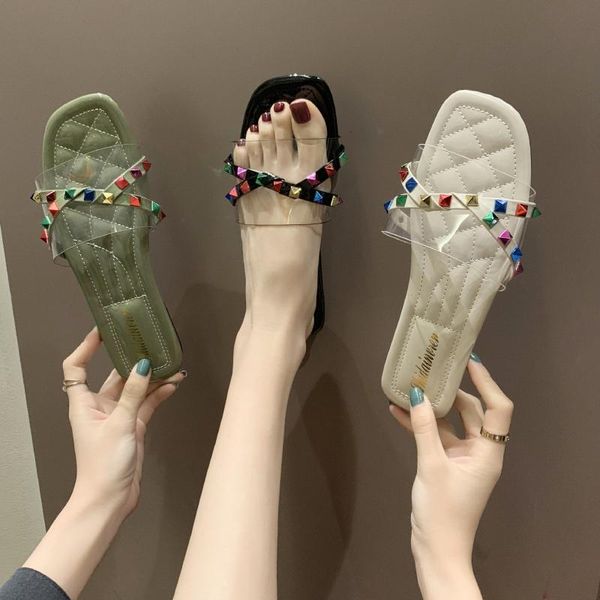 slippers 2021 women pvc designers rivet beach slides party dress flat sandals green woman open toe brand casual shoes, Black
slippers 2021 women pvc designers rivet beach slides party dress flat sandals green woman open toe brand casual shoes, Black