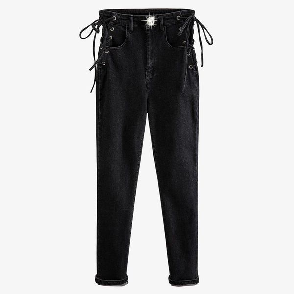 women's jeans 2021 women pencil pants cross straps rhinestone buttons wild straight black denim trousers, Blue
women's jeans 2021 women pencil pants cross straps rhinestone buttons wild straight black denim trousers, Blue