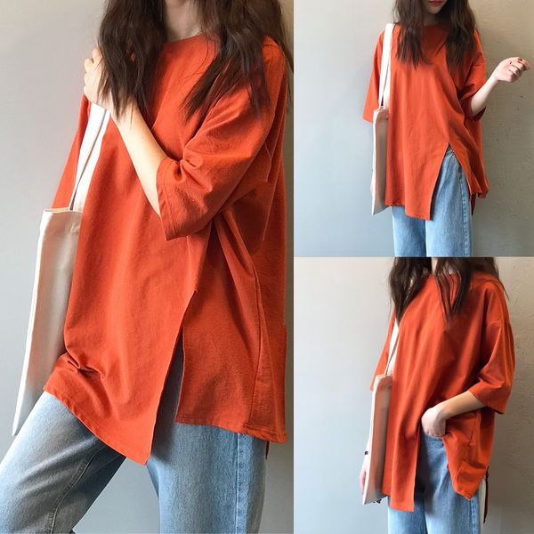 women's t-shirts korean loose medium length design irregular split summer short sleeve women ins fashion t-shirt pink color tees, White
women's t-shirts korean loose medium length design irregular split summer short sleeve women ins fashion t-shirt pink color tees, White